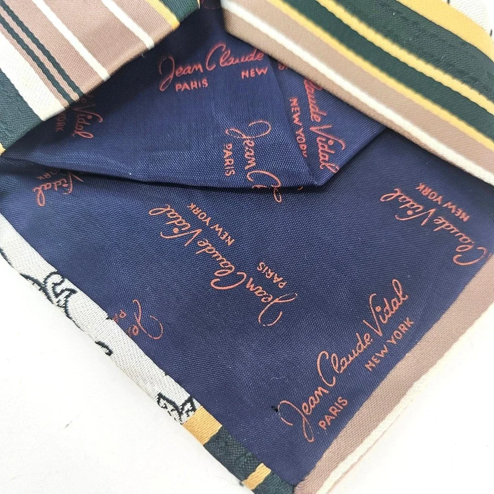 Vintage 70s/80s Jean‎ Claude Vidal Green Gold Mens Paisley Stripe Necktie USA